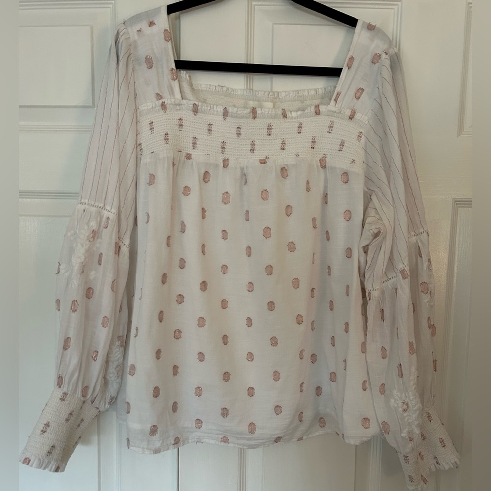 Anthropologie Cream and Pink Patterned Blouse